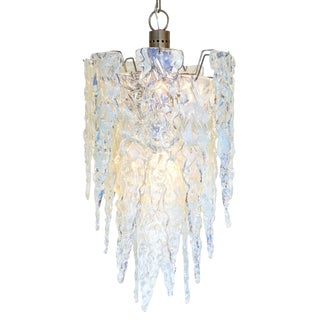 “Ghiacciolo” Murano Glass Iridescent Chandelier For Sale