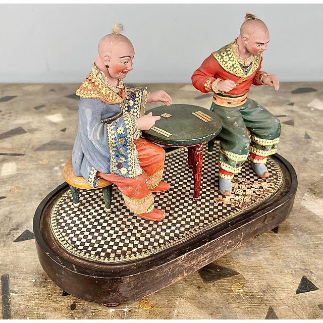 Rare Regency Polychrome Diorama of Two Chinoiserie Card Players For Sale In San Francisco - Image 6 of 7
