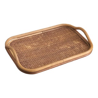 Mid-20th Century Banded Bamboo & Rattan Serving Tray For Sale