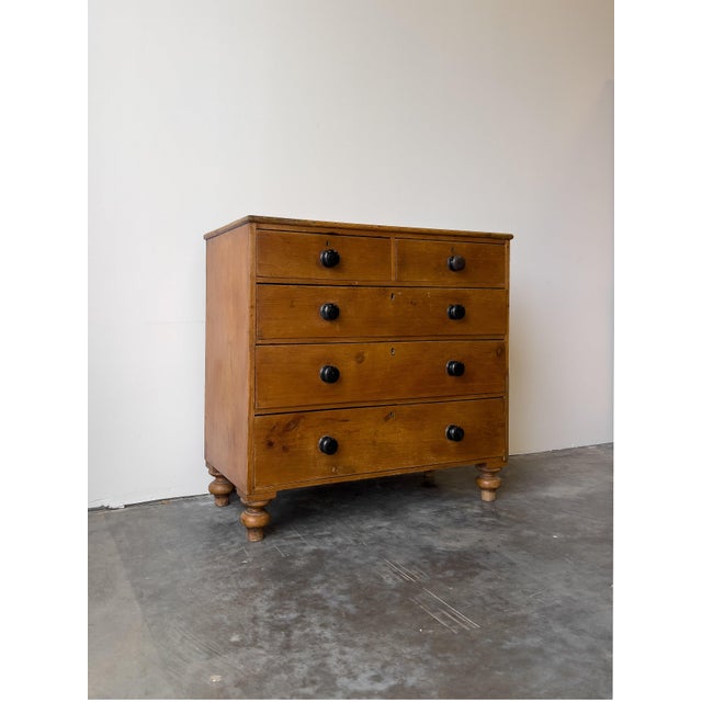 Antique English Pine Rustic Chest of Drawers With Black Knobs For Sale - Image 4 of 11