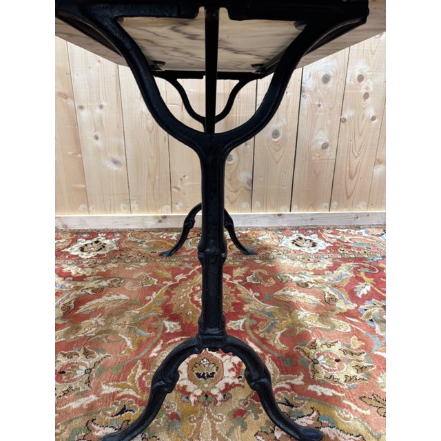 Metal Antique Bistro Table in White Marble and Cast Iron, 1890s For Sale - Image 7 of 8