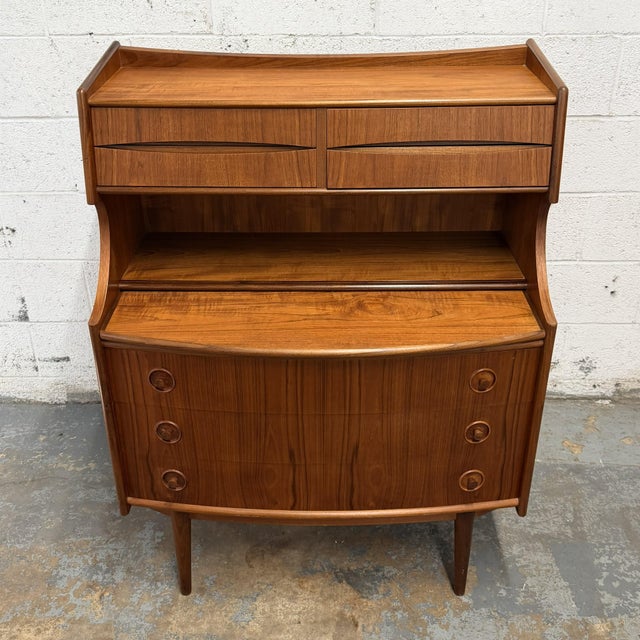 Mid-Century Modern Vintage Danish Modern Teak Secretary Desk by Gunnar Falsig, Circa 1960's For Sale - Image 3 of 11