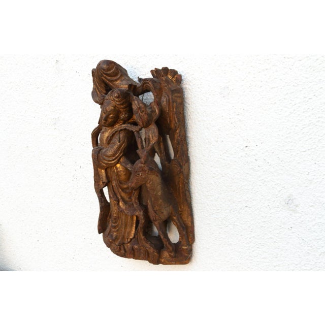 Chinese Antique Chinese Celestial Gilded Relief Carvings For Sale - Image 3 of 6