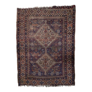1880s, Antique Persian Khamseh Handmade Rug 3.6' X 4.8' For Sale