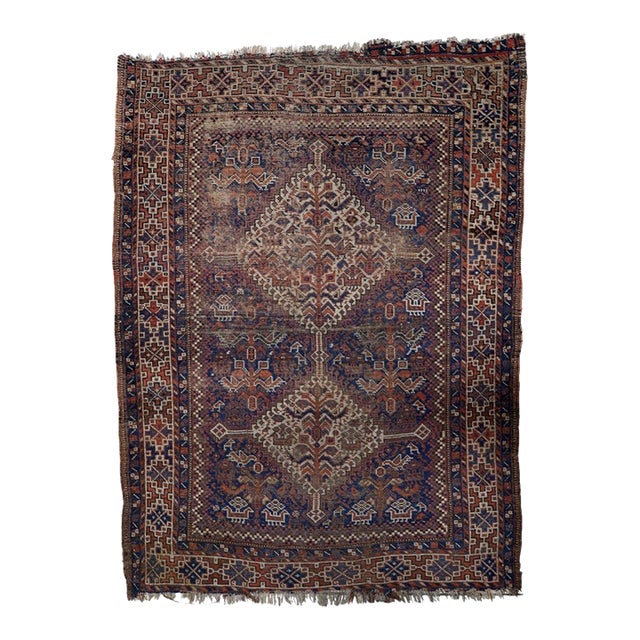 1880s, Antique Persian Khamseh Handmade Rug 3.6' X 4.8' For Sale