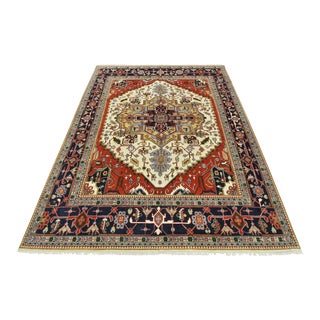 Serapi Rug 11’8” X 15’2” Ivory Wool Tribal Hand-Knotted Oriental Carpet For Sale