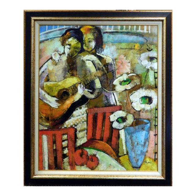 "L'Amour Moderne" Helen Zarin Oil Painting on Canvas, Framed For Sale