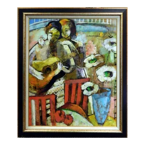 "L'Amour Moderne" Helen Zarin Oil Painting on Canvas, Framed