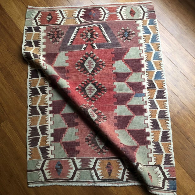 1970s Vintage Kilim Rug: Tribal Motifs | 2'11"x3'10" For Sale - Image 5 of 6