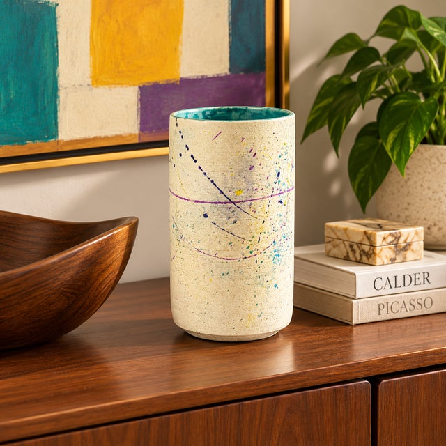 1980s Ted Saito Studio Pottery Abstract Tall Vase 1983 For Sale - Image 5 of 12