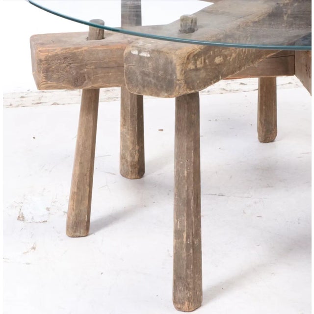 Set of Primitive Wood and Glass Tables- Nesting Tables For Sale - Image 6 of 7