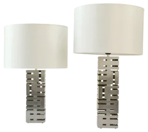 Square Stainless Steel Table Lamps by Laurel Company, Set of 2