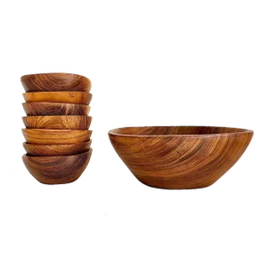 1970s Bull-Nosed Teak Wood Salad Bowl Set by Goodwood, 8 Pieces