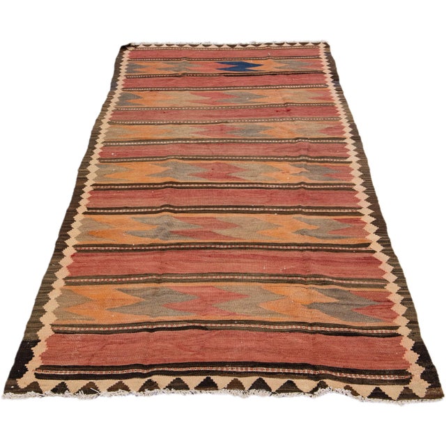 Tribal 1960s Vintage Turkish Kilim Orange Handmade Tribal Wool Rug For Sale - Image 3 of 10