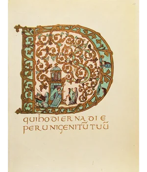 1949 Letter D From "The Sacramentary of Gellone"", First Edition Vintage Gold Ink Lithograph
