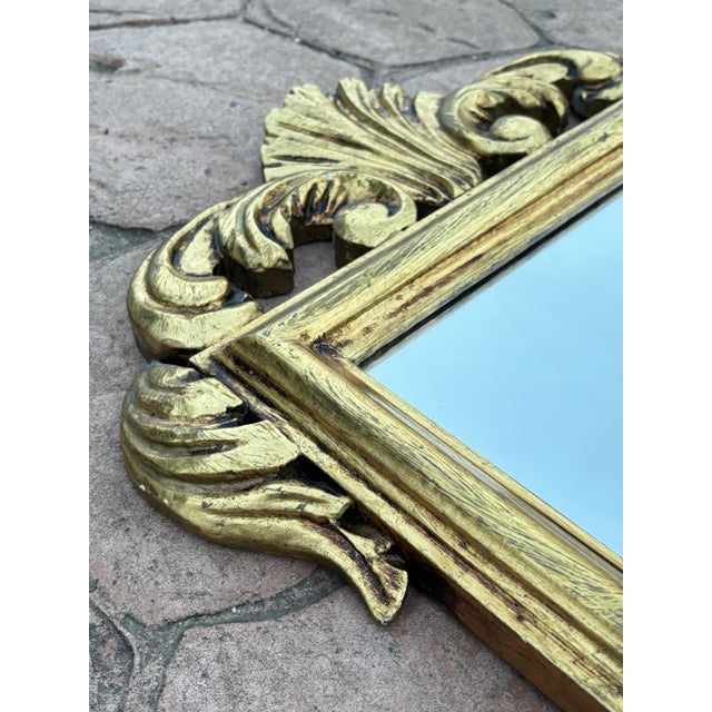 1950s Spanish Giltwood Wall Mirror with Carved Crest, 1950s For Sale - Image 5 of 8