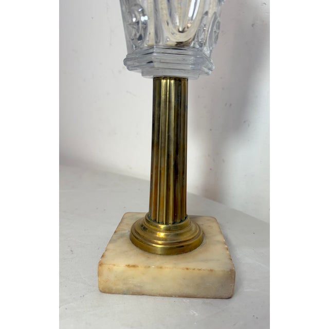 Victorian Rare Antique 19th Century Glass Brass Marble Boudoir Whale Oil Table Lamp For Sale - Image 3 of 11