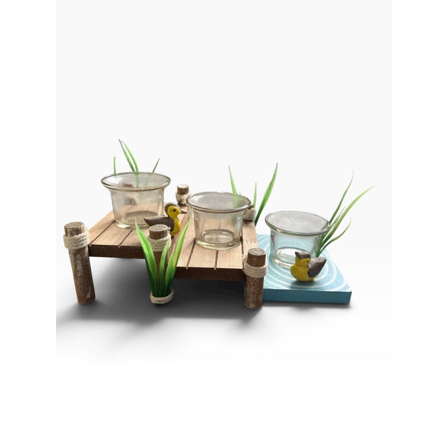 Coastal Vintage Nantucket Home Coastal Duck Pond Tealight Candle Holder Centerpiece For Sale - Image 3 of 7