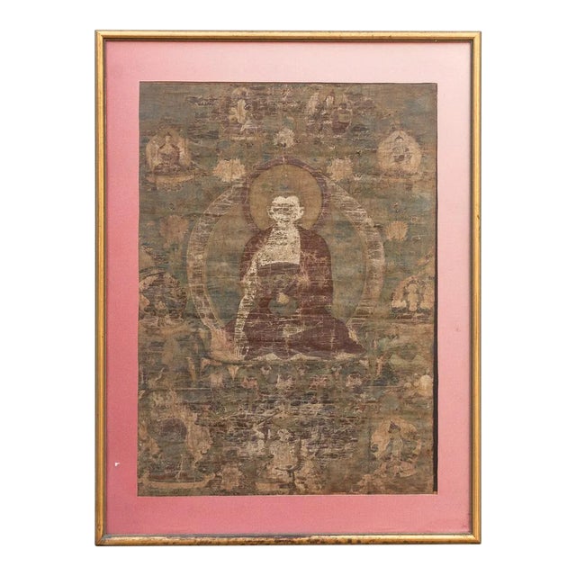 Antique Tibetan ThangKa of Serene Buddha For Sale