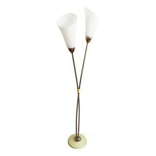 Sculptural Brass and Milk Glass Floor Lamp, Former Czechoslovakia, 1960s For Sale