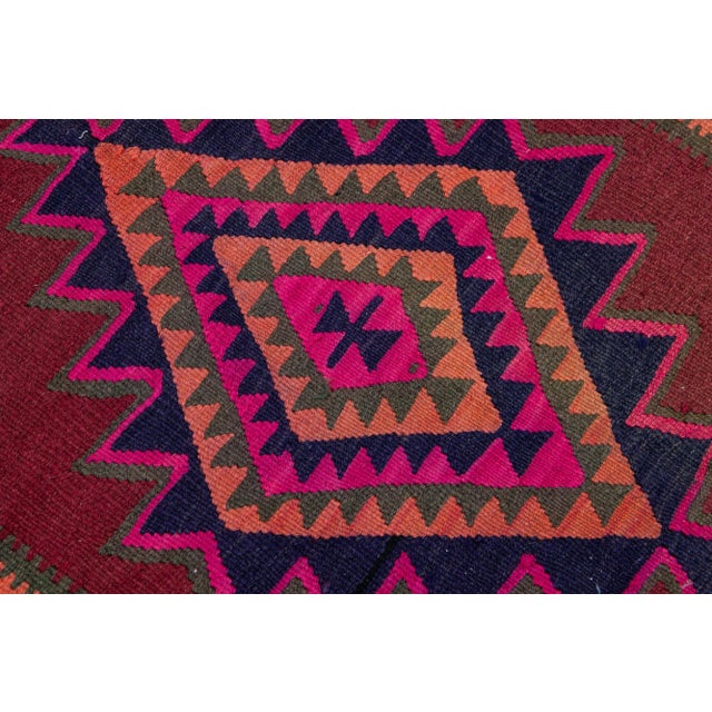 Textile Vintage Kilim Handmade Flatweave Tribal Motif Red Wool Runner For Sale - Image 7 of 10