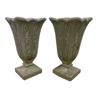 Late 19th Century Art Nouveau French Tulip Stone Planters - Set of 2 For Sale