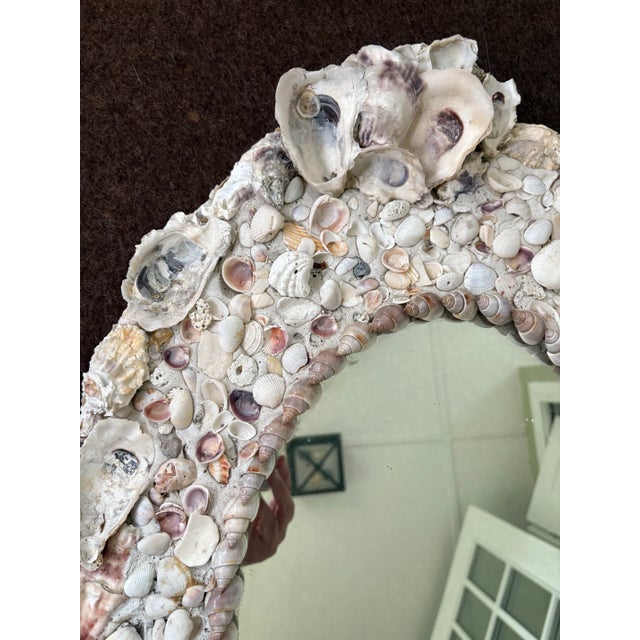Glass Vintage Coastal Hand Made Seashell Grotto Mirror For Sale - Image 7 of 12