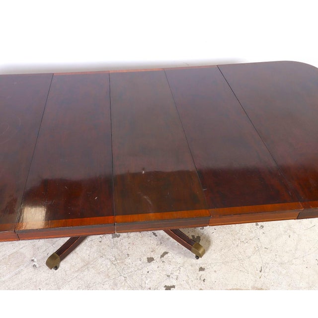 English Regency Style 19th Century Mahogany and Fruitwood Inlaid Pedestal Table For Sale - Image 4 of 9