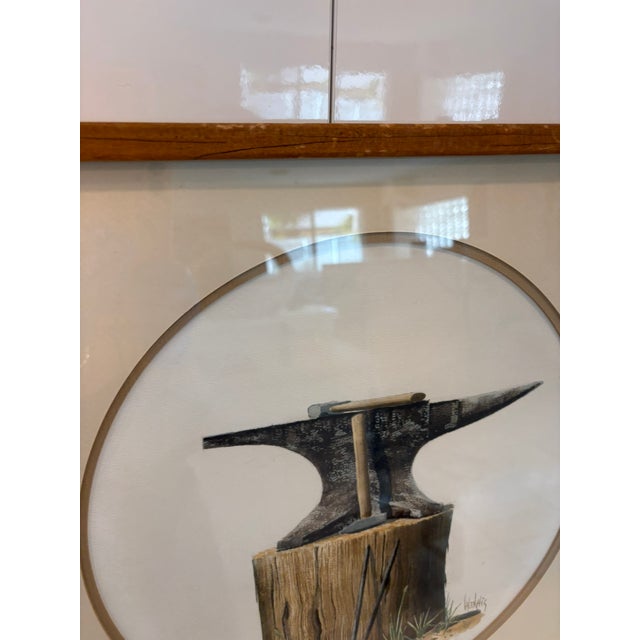 Ralph Lauren Vintage Framed Anvil Reproduction Print Blacksmith Tool Illustration in Wood Frame For Sale - Image 4 of 12
