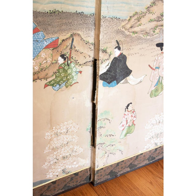 For Restoration: XL Edo Japanese 6-Panel Byobu Screen "Life of Samurai" by Mitsutaka Tosamori For Sale - Image 10 of 13