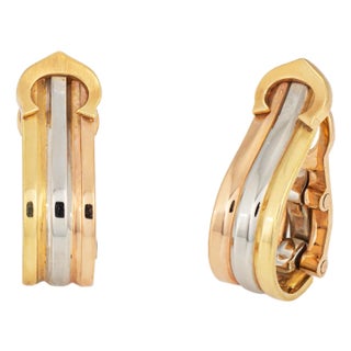 90s Vintage Cartier Double C Earrings 18k Gold 3/4" Clip on Signed Jewelry, A Pair For Sale
