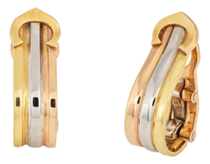 90s Vintage Cartier Double C Earrings 18k Gold 3/4" Clip on Signed Jewelry, A Pair