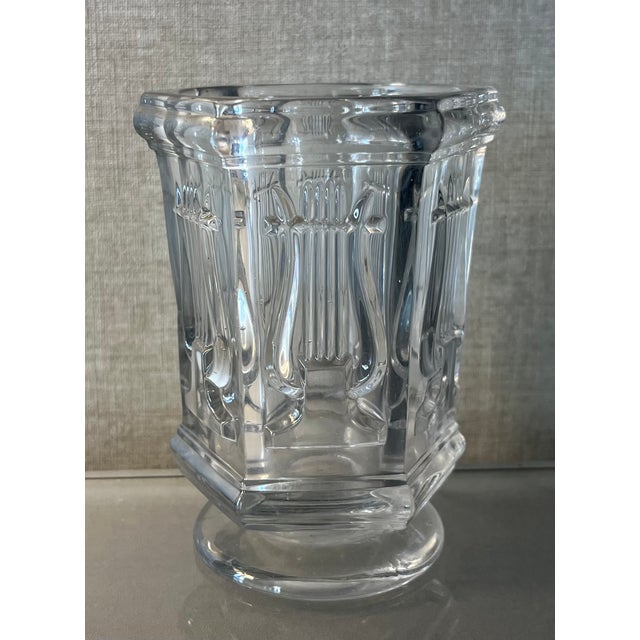 Antique 19th century American Classical Boston & Sandwich flint glass hexagonal vase. Decorated on each side with a lyre...