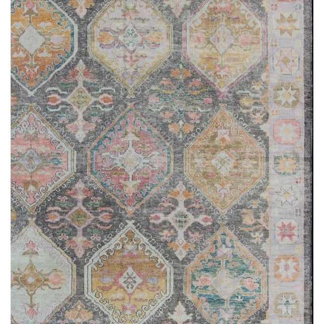 Tribal Design Turkish Oushak Rug by Keivan Woven Arts 9'7 x 11'5 Turkish Oushak rug with bold design and color palette and...