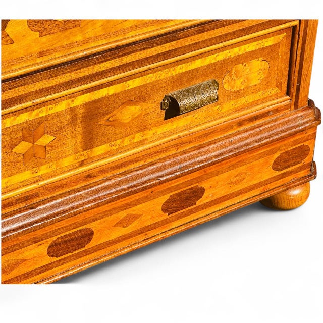 Wood Antique Folk Art Inlaid Chest of Drawers With Nautical Stars and Tombstones For Sale - Image 7 of 12