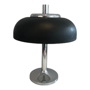 Large French Table Lamp With Chrome and Black Lacquered Design, Circa 1950
