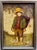 Charming signed folk-art style painting by Ruth Vamos, depicting a child in a wide-brim yellow hat, olive jacket, and red...