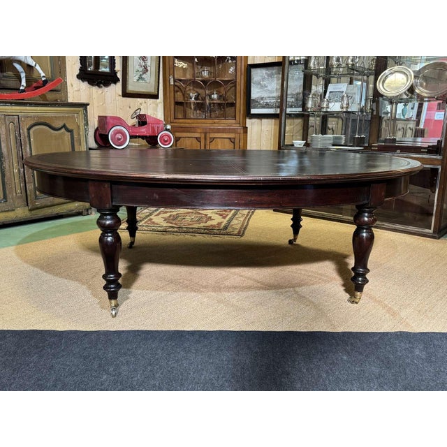 Large English Library Table in Dark Walnut with Leather Top, 1920s For Sale - Image 10 of 18