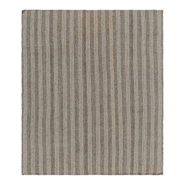 Vintage Striped Kilim in Gray Striations, Salt and Pepper Colors For Sale
