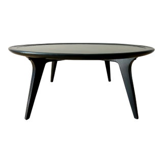 1960s John Van Koert for Drexel Profile Collection Round Coffee Table – Vintage Mid-Century Modern Black Lacquer Cocktail Table For Sale