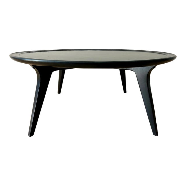 1960s John Van Koert for Drexel Profile Collection Round Coffee Table – Vintage Mid-Century Modern Black Lacquer Cocktail Table For Sale