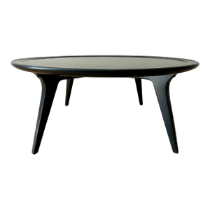 1960s John Van Koert for Drexel Profile Collection Round Coffee Table – Vintage Mid-Century Modern Black Lacquer Cocktail Table