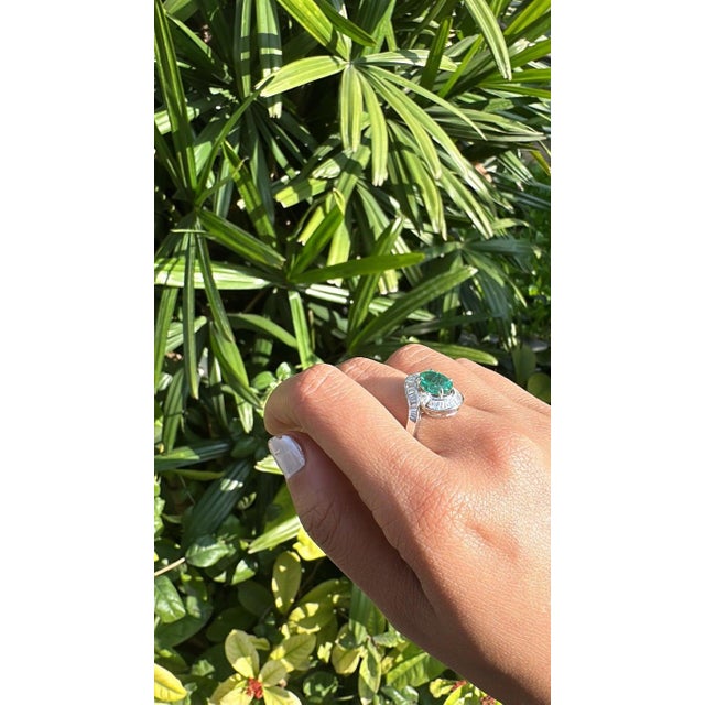 Metal Set in 18k Gold, 2.14 Carats Natural Zambian Emerald & Diamonds Engagement Ring, Size 6 For Sale - Image 7 of 9