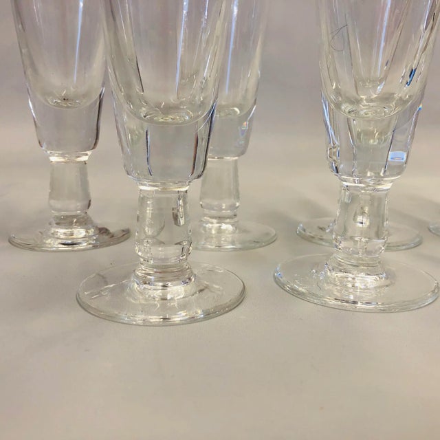 Midcentury set of 7 clear etched ocean cattails design pilsner beer glasses 8.5"H X 2.90"D , no makers mark in excellent...