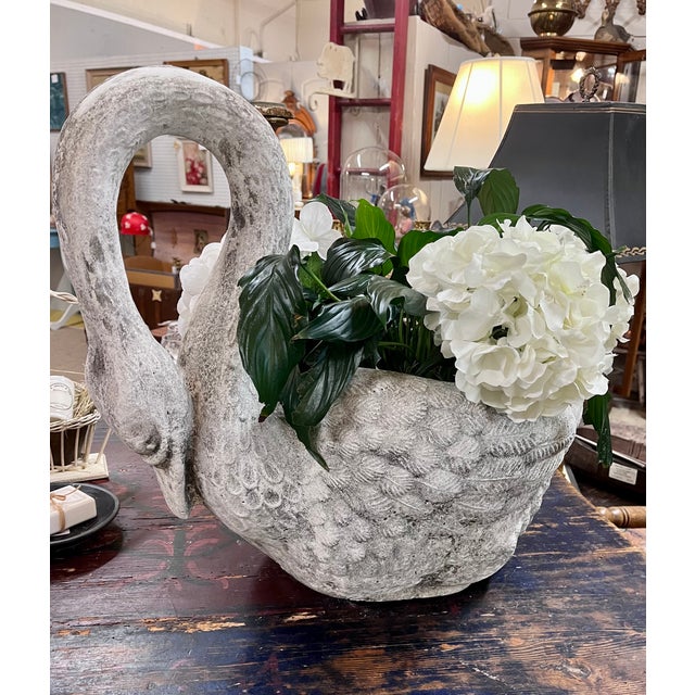 Sculpture Materials Early 1900s Antique French Concrete Swan Planter For Sale - Image 7 of 17