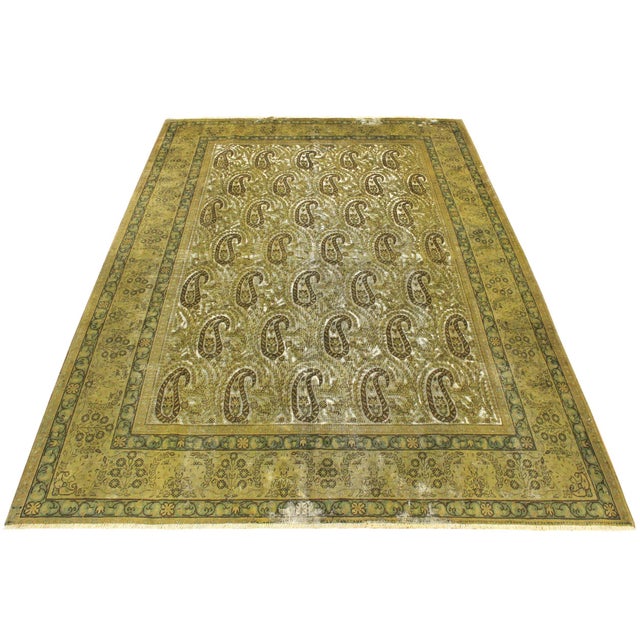 Textile Retro Persian No Pile Green/Brown Wool Rug - 7'8'' X 9'9'' For Sale - Image 7 of 10