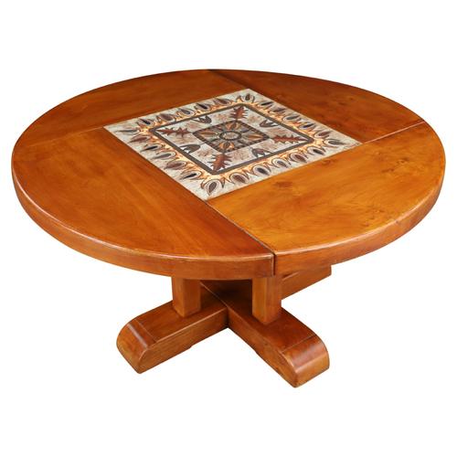 Mid-Century French Elm and Ceramic Dining Table by A. Picard, 1970s For Sale - Image 11 of 11