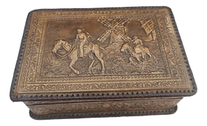 Don Quixote Wooden Box Covered with Embossed Leather for Cigars and Cigarillos, 1950s
