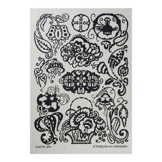 Vingage 1920's Art Deco Floral Design Serigraph For Sale