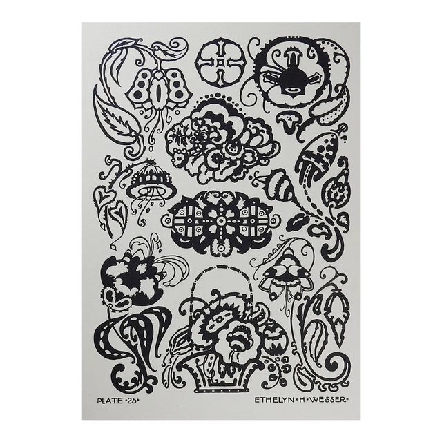 Vingage 1920's Art Deco Floral Design Serigraph For Sale